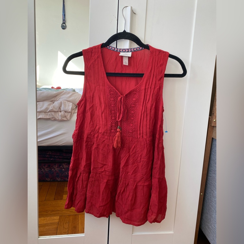 Knox Rose Women's Tank Top in a red embroidered and tassels - XS